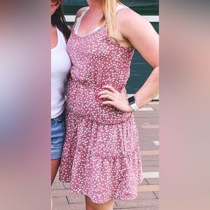 Pink Rose Floral Tiered Dress